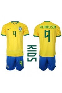 Fotbalové Dres Brazílie Richarlison #9 Dětské Domácí Oblečení MS 2022 Krátký Rukáv (+ trenýrky)